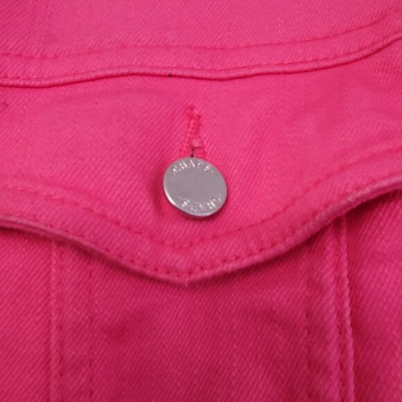 Hot Pink Chaps Denim Jean Jacket Size Large with Inner and Outer Pockets - Picture 3 of 6